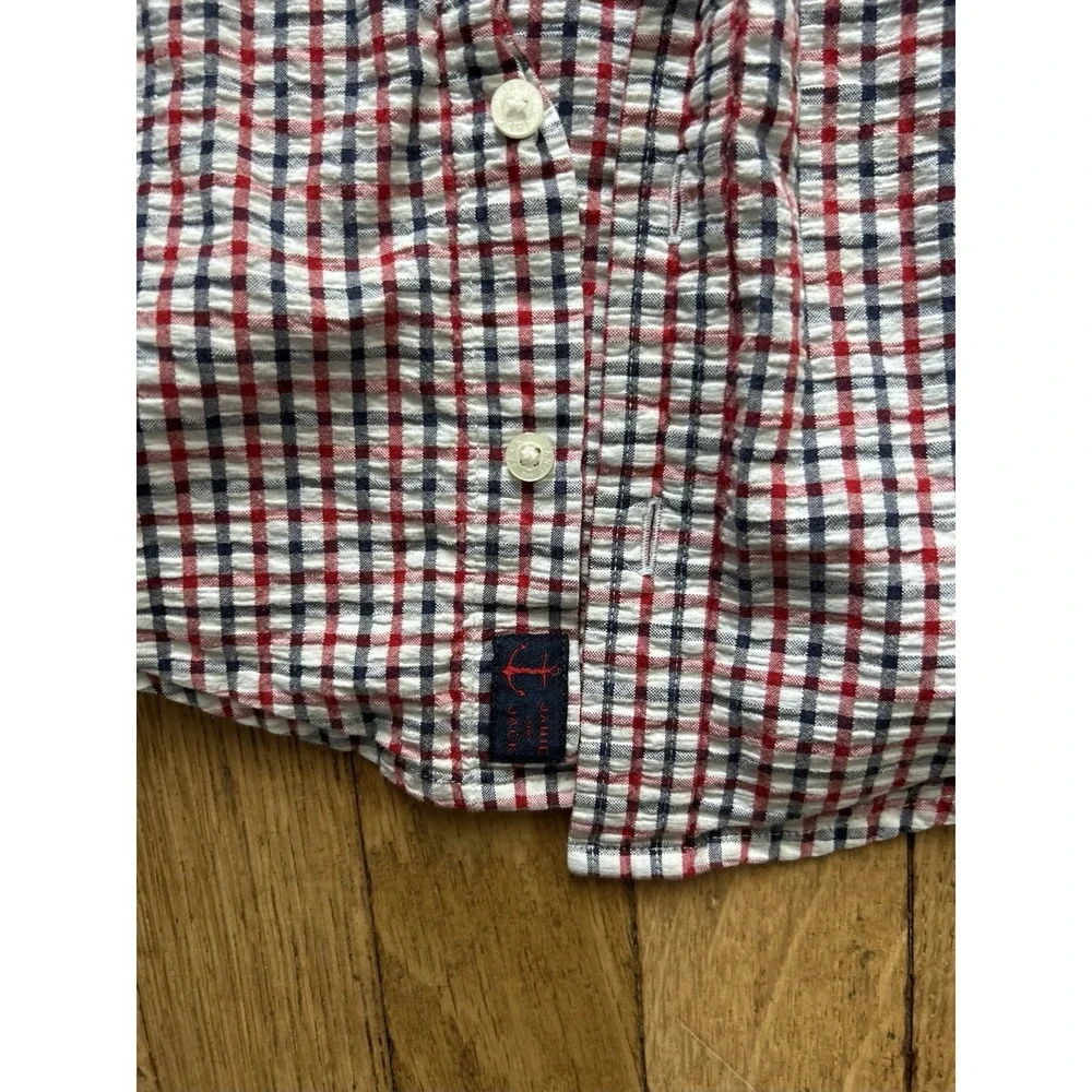 Janie & Jack Red White Blue Plaid Patriotic Button Down Shirt Size 4 EUC